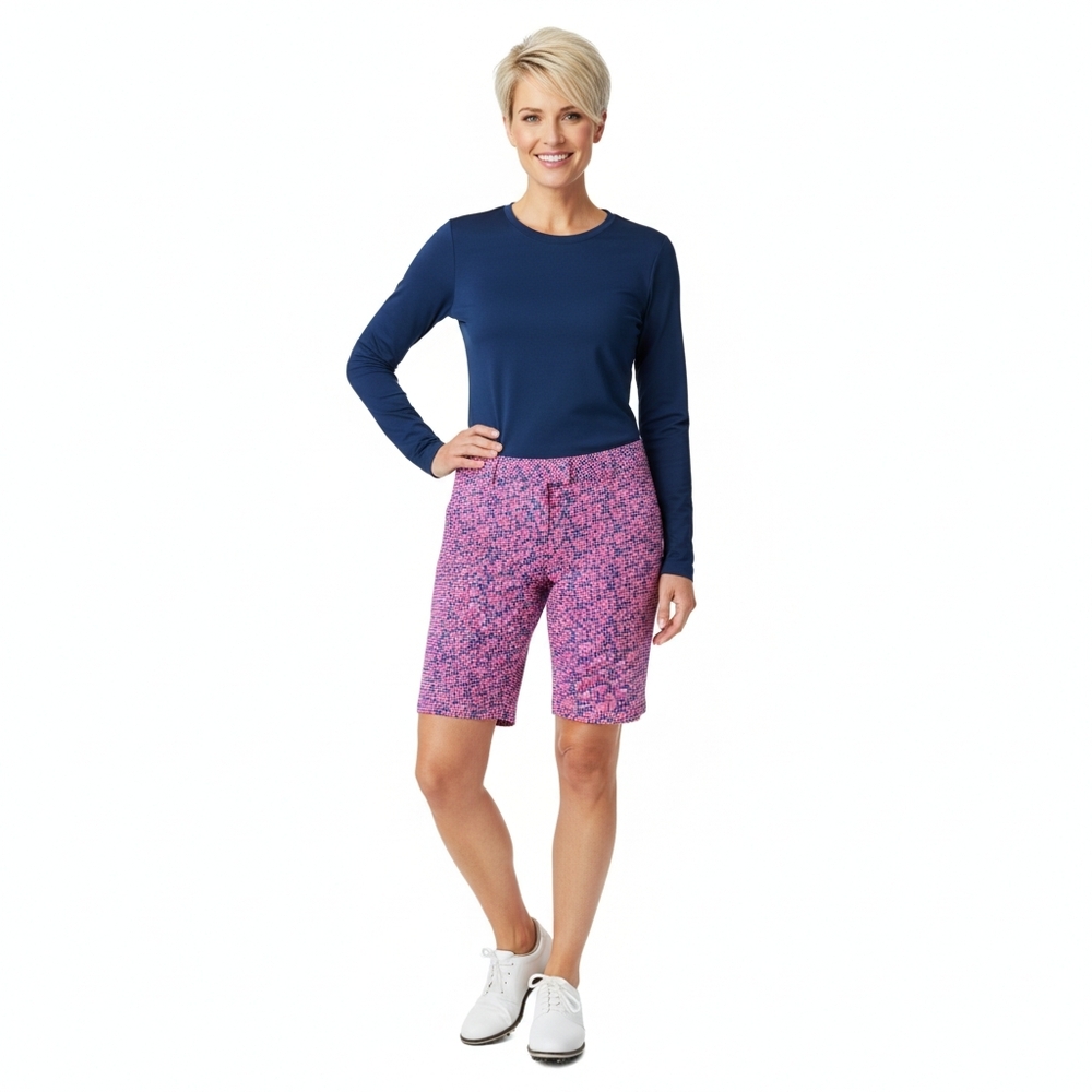 Lady Hagen Pink Navy Geometric Golf Bermuda Shorts Preppy Women's Size 6